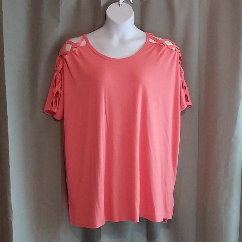 Coral Rustic Brooks Peek A Boo Arm Top